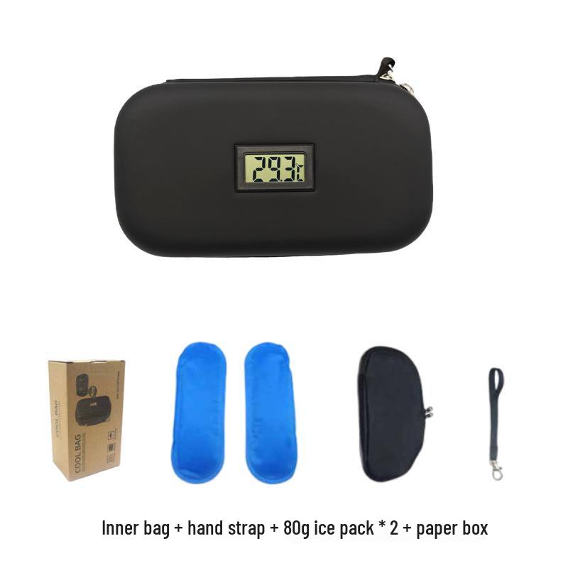 Portable Insulin Cooler Bag with Thermometer and Ice Pack for Outdoor Use