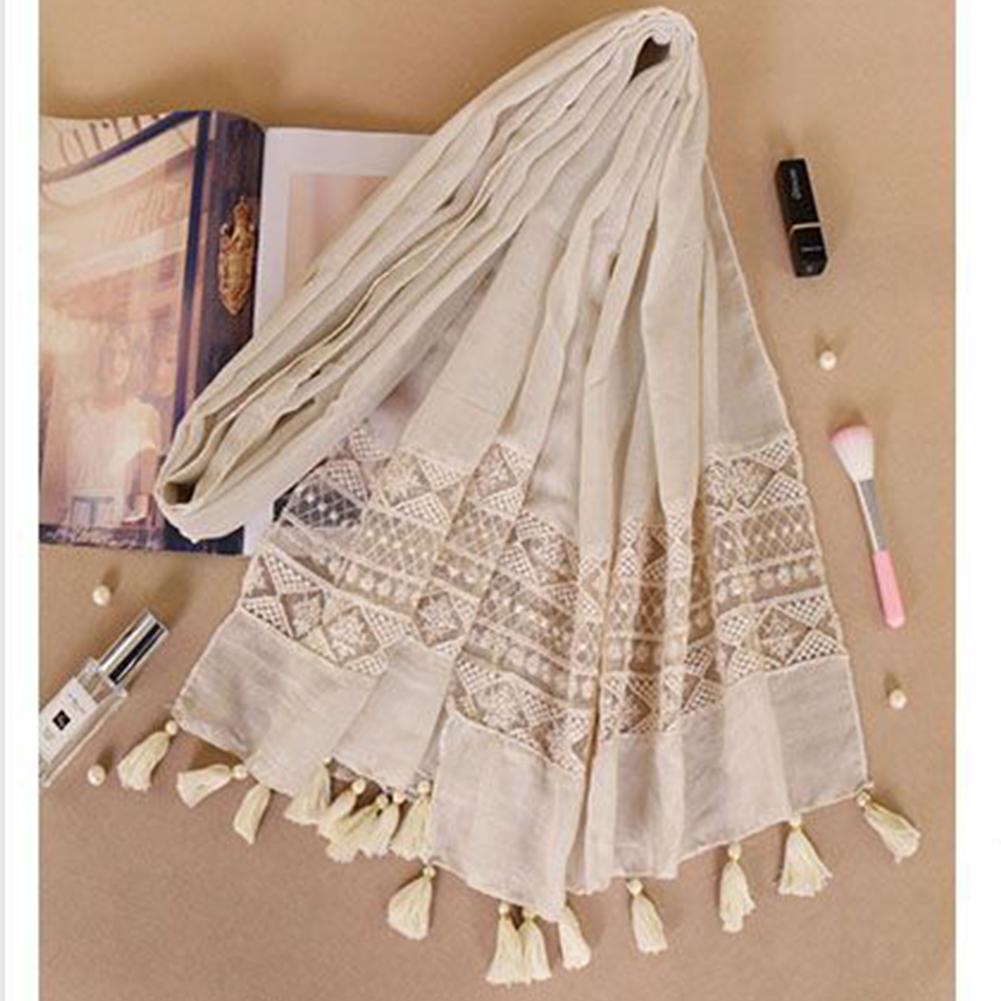 Women Cotton Shawl Solid Color Fashion Pure Elegance Lace Scarf Hanging Spring And Autumn Tassels Wrap Shawl