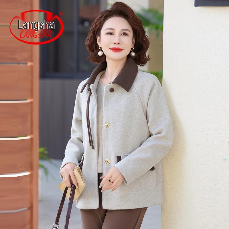 LangSha Women s Mid-Aged Solid Buttoned Coat 4XL