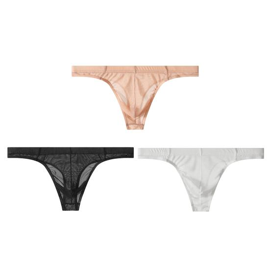 3Pcs Men Sheer Mesh Thongs Breathable Low Waist Sexy Underpants Solid Color Tight Fitting Thong Briefs for Daily Wear