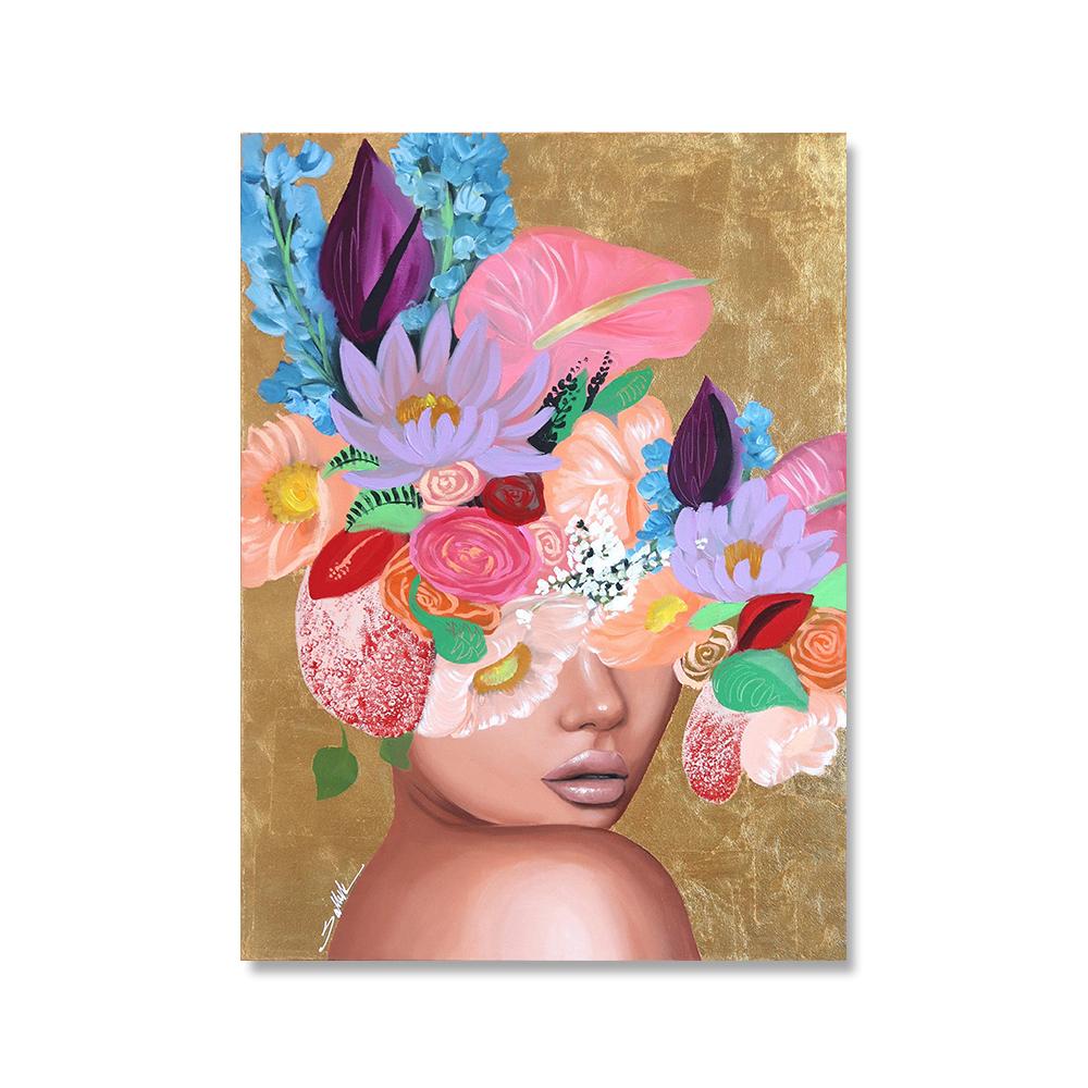 Mode Frauen Kopf Blume Wand Kunst Poster Abstrakte Kunstdrucke Sexy Mädchen Leinwand Malerei Moderne Bilder Wohnzimmer Wohnkultur