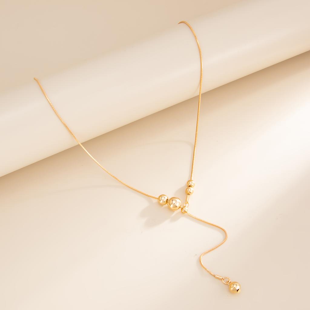 Ingemark Vintage Simple Beads Long Pendant Chokers Necklace for Women Trendy Sexy Gold Color Metal Chain Party New Jewelry Gifts