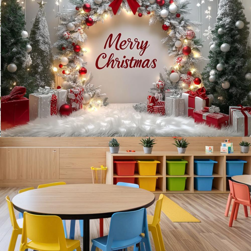Christmas Decoration Arch Christmas Trees Gift Box Background Merry Christmas Banner Party Photo Backdrop Photography Background