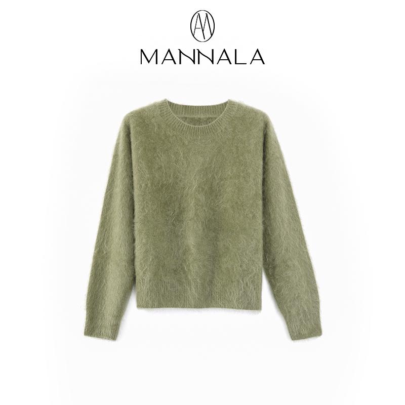 Classic Round Neck Cashmere Sweater - Autumn/Winter, Short, Brushed Wool, Flocked, Simple Design.