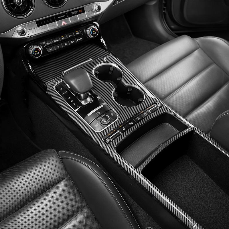 Car Interior Parts Carbon fiber Central Console Gear Shift Panel Frame Trim Cover ABS Plastic For Kia Stinger 2018- LHD/ RHD
