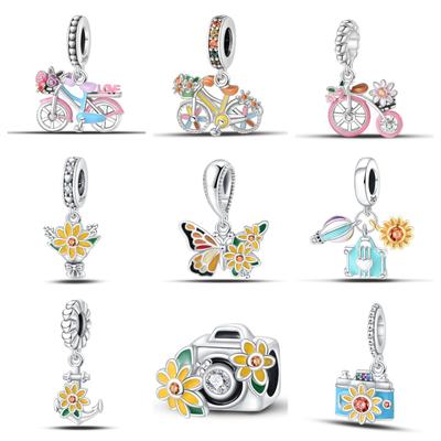 925 Silver Original DIY Style Jewelry Accessories 925 Sterling Silver Pendant Beads Flower Bicycle Camera Pendant Beaded Bracelet Jewelry Gift