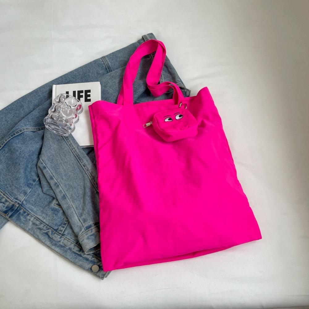 With Storage Bag Solid Color Shoulder Bag Shopping Bag Colorful Handbag  Students