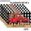 4/6pcs, Christmas Theme Placemats, Red Truck, Gifts, Christmas Tree, Plaid Pattern Placemats, MERRY CHRISTMAS Text Design, Suitable for Indoor/Outdoor