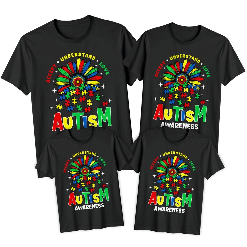 

Семейная футболка с разноцветным цветком ко Дню осведомленности об аутизме Принятие спектра #AD M