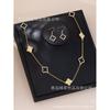 Womens Clover Jewelry Set Gold Plated Chain Earrings Necklace Fashion Accessory