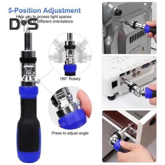 Ratchet Screwdriver with Non-Slip Handle High Strength 180-Degree Pivoting Adjustable Angle 13-in-1 Multi-functional Screwdriver