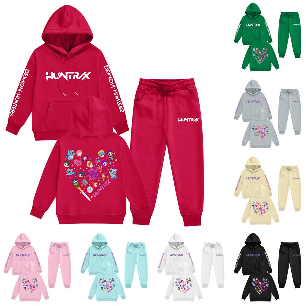 Kids' Long Sleeve Loose Pullover Letter Print Drawstring Hooded Sweatshirt Sweatpants Set