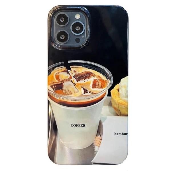 

Роскошный чехол Clmj для iPhone 17 16 15 14 13 12 11 Pro Max X XS XR XSMax 7 8 Plus с рисунком Кофе со льдом , воздушная глянцевая пленка, жесткая ПК-крышка iPhone 14 Plus