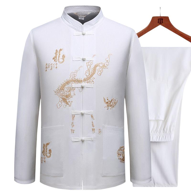 Abbigliamento tradizionale cinese Tang, completo da uomo Kung Fu, casual, alla moda, con t-shirt e pantaloni ricamati, Wing Chun Tai Chi, comodo set da uomo