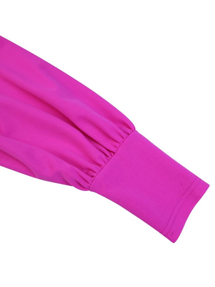 Rochii Elegante de Biserică Mâneci Lungi Tip Felinar Bloc de Culoare cu Nasturi Negru Roz Femei Guler Mock Midi Petrecere Birou Doamne Afaceri