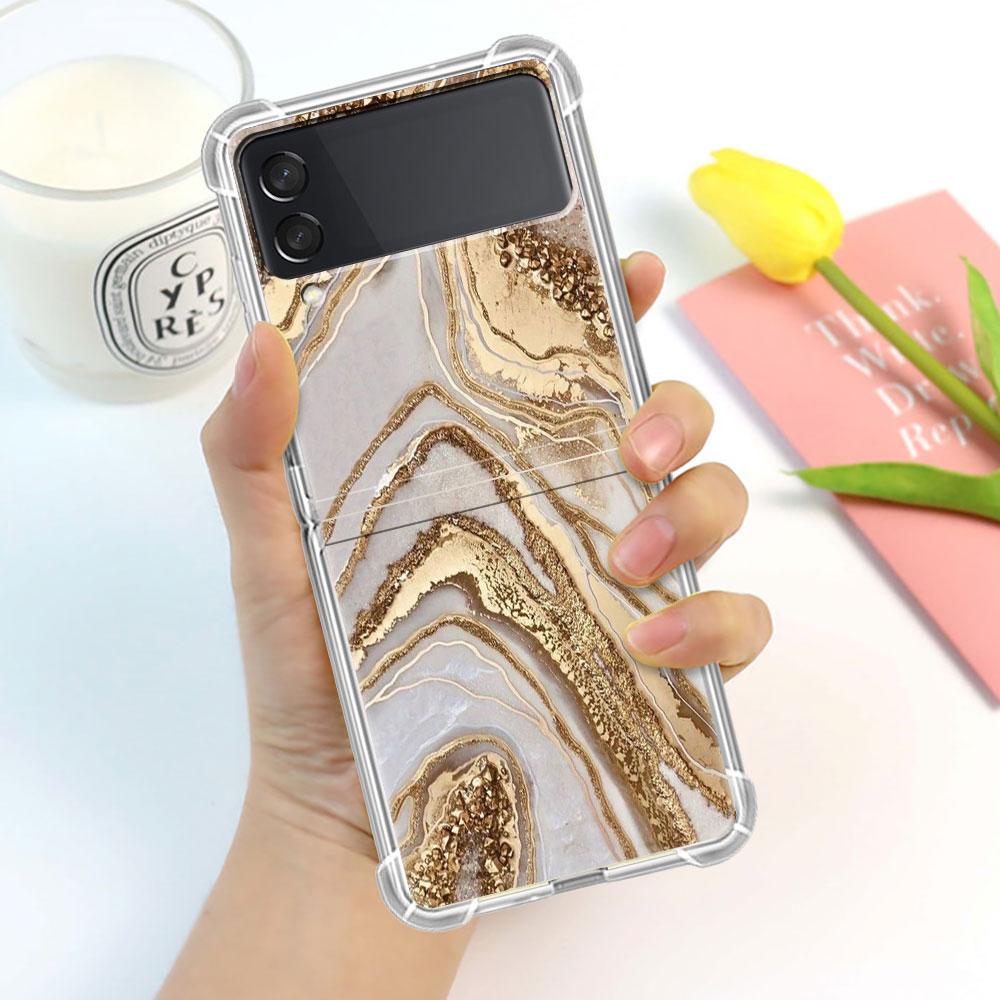 

Luxury Case For Samsung Galaxy Z Flip 3 4 5G Funda Z Flip3 Clear PC Hard Shockproof Back Phone Coque Shell Marble Samsung Z Flip 3 5G