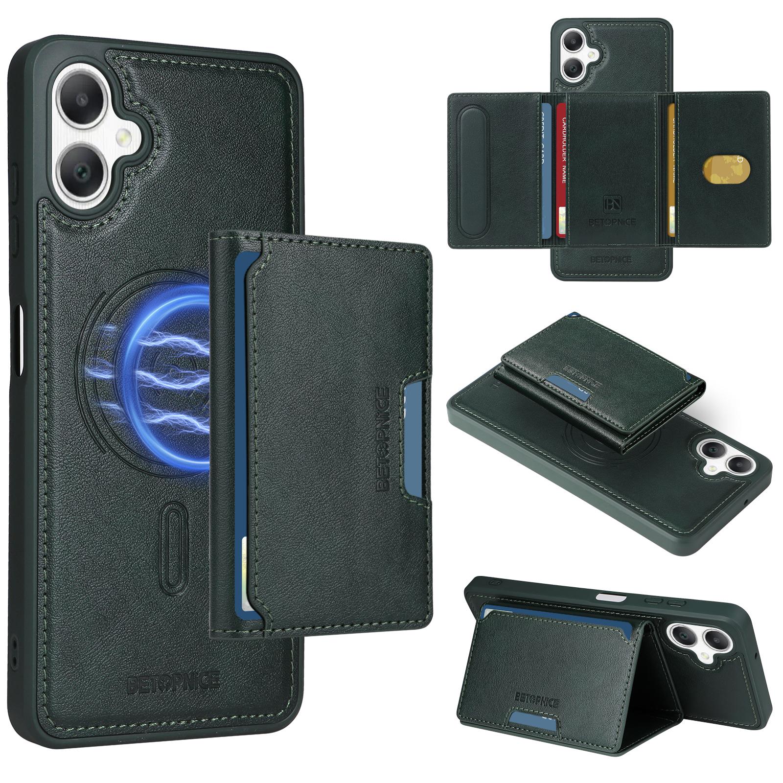 

For Samsung Galaxy A06 4G Magnetic Case BETOPNICE Leather Phone Cover Kickstand with Detachable Card Bag Green