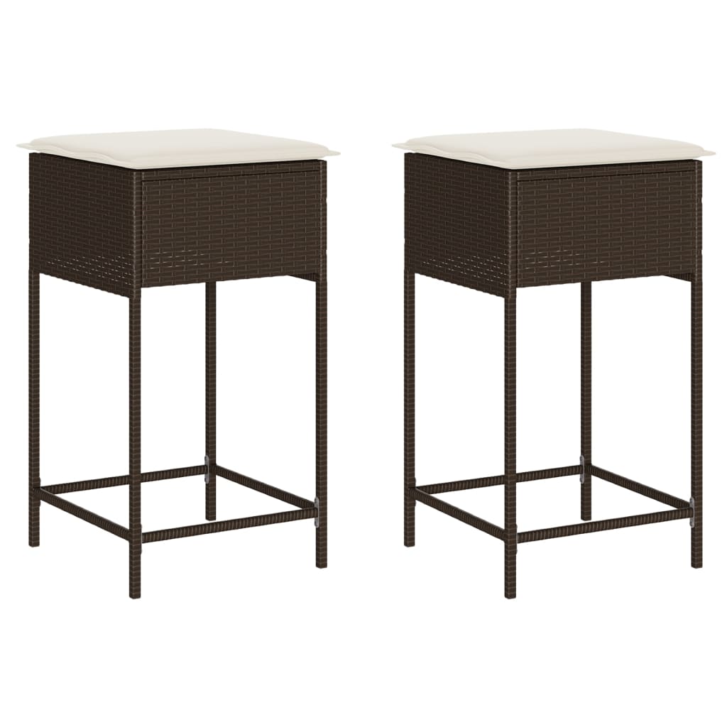 Garden Bar Stool with Cushions 2 pcs Brown Poly Rattan