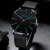 Luxusmode Herren Business Schwarze Uhren Edelstahl Ultraflaches Mesh-Armband Quarz Herren Armbanduhr Lässig Klassische Herrenuhr