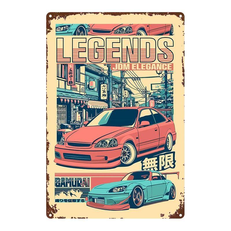 Racing Car Retro Style Metal Decorative Painting for Garage Room Decor