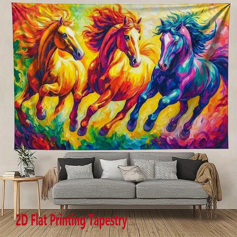 Brightly colored galloping horse Digital printing polyester wall tapestry suitable for use in living bedrooms offices bars party