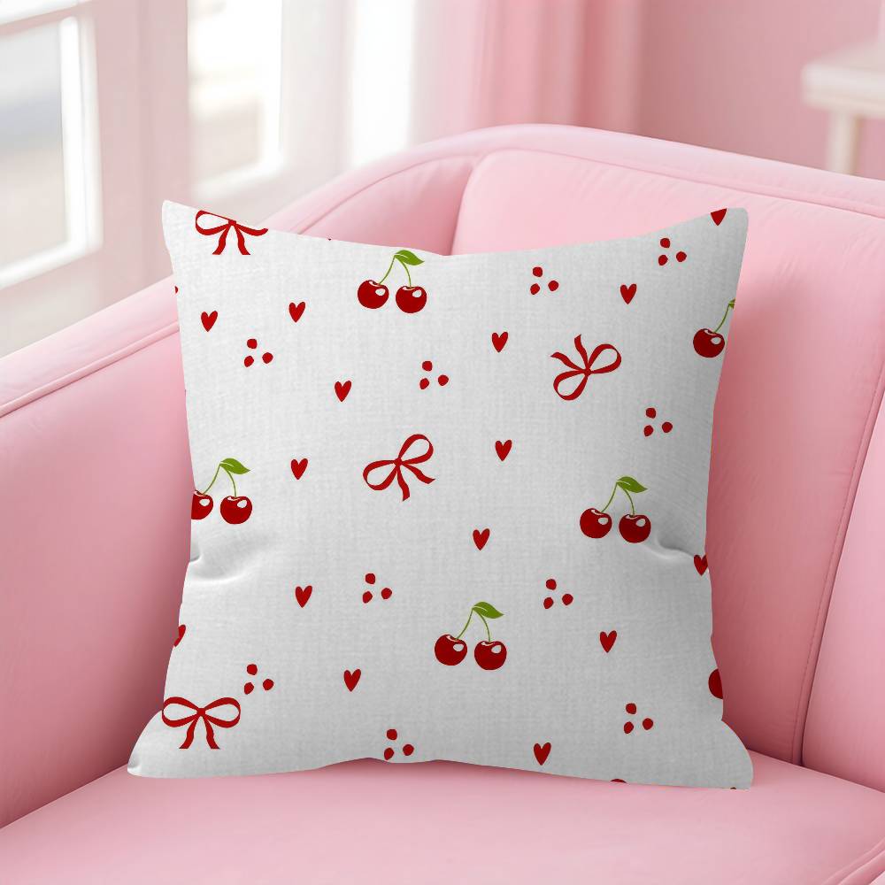 Pink Bow Cherry   Pillow Cover Design cushion Cover decor Holiday Decorati