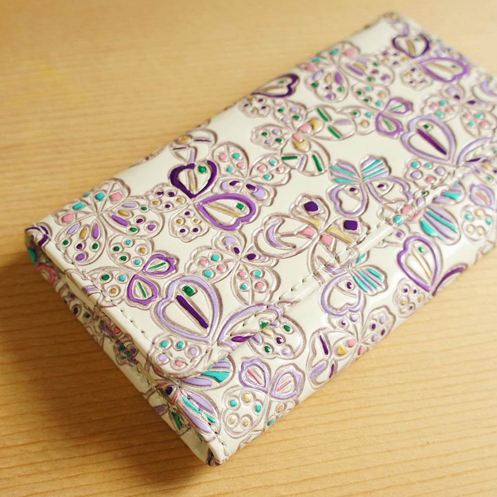 Made in Japan Genuine Leather Hand Dyed Butterfly Pattern Bunko Leather 5 Rows Key Case Keychain Butterfly [Yuzen Bunko]