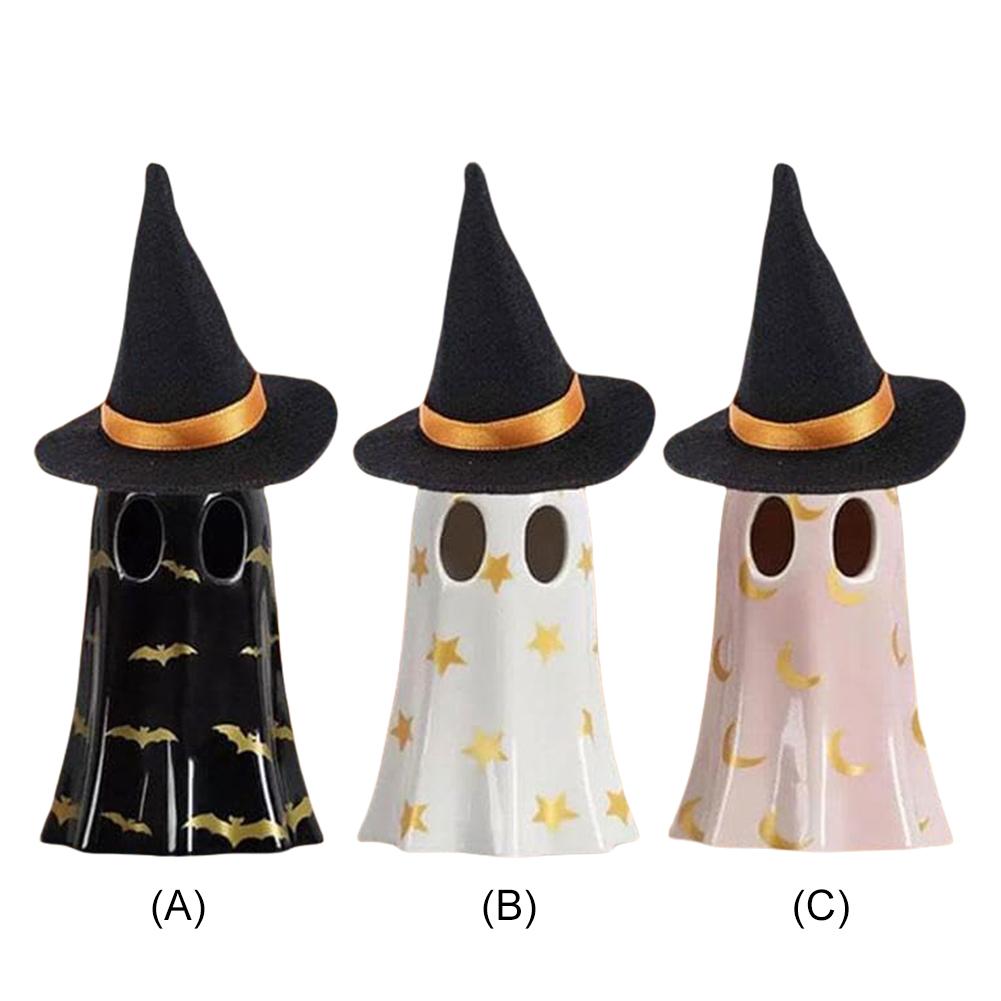 Halloween Cute Resin Ghost Lamp Multi-Purpose Spooky Ghost Figurine Witch Hats Decorations for Party Desktop Decoration