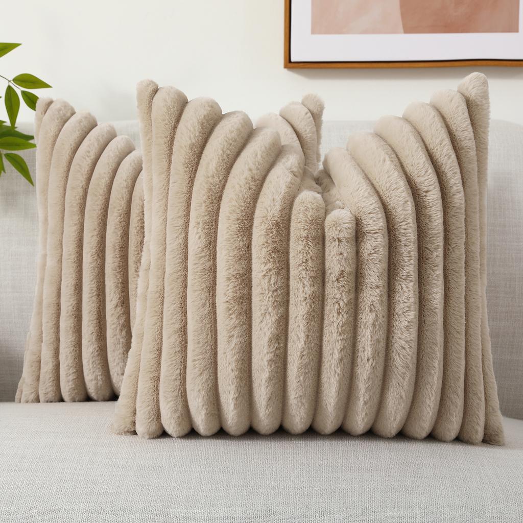 HAPIHAPPY New Faux Fur Throw Pillow Covers Winter Pillow Cover 18X18 Set of 2 Soft Plush Goose Down Pillowcase Fuzzy Home Pillow