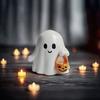 Halloween Ghost Figurine Resin Ghost Ornament Holding A Pumpkin Lantern Glossy Finish Ghost Statue for Home Office Desk Shelf Decor