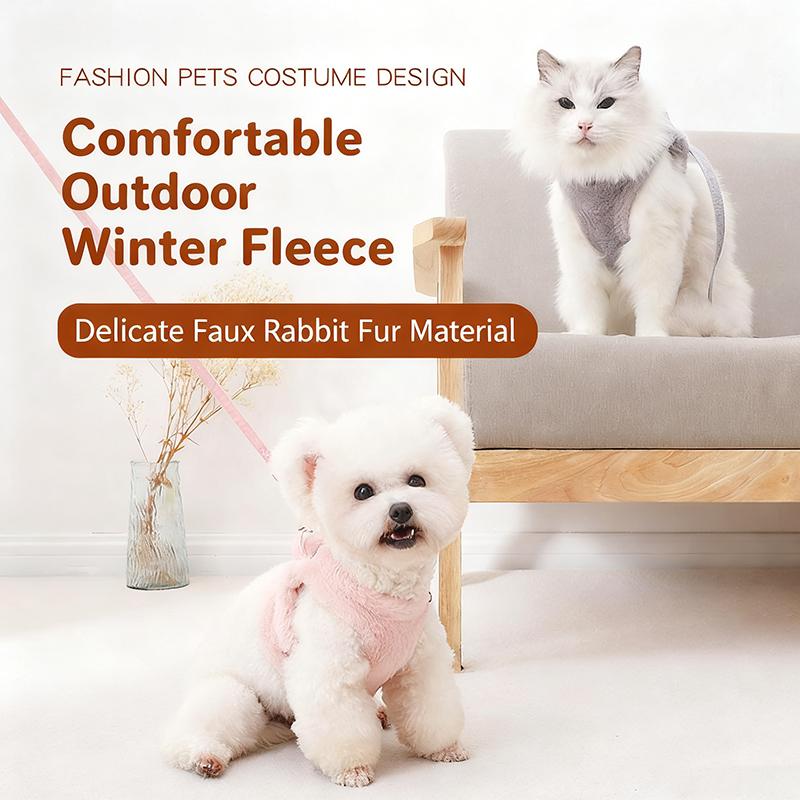 Winter Plush Dog Harness & Leash Set - Adjustable Vest-Style Pet Harness with Warm Padding, Pet Harness Vest for Small Dogs