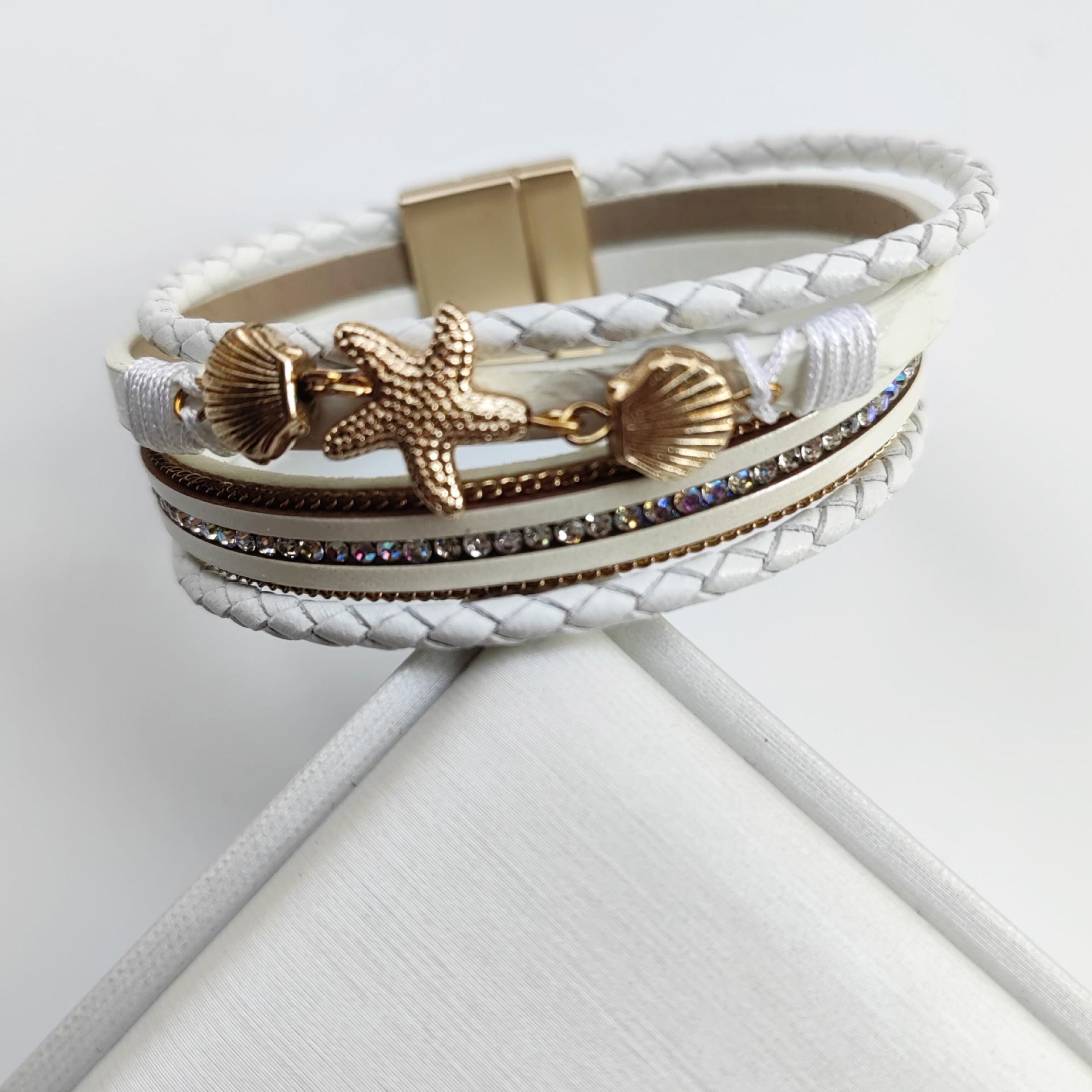 Bohemian Starfish Rhinestone Bracelet with Multi-layer Magnetic Buckle