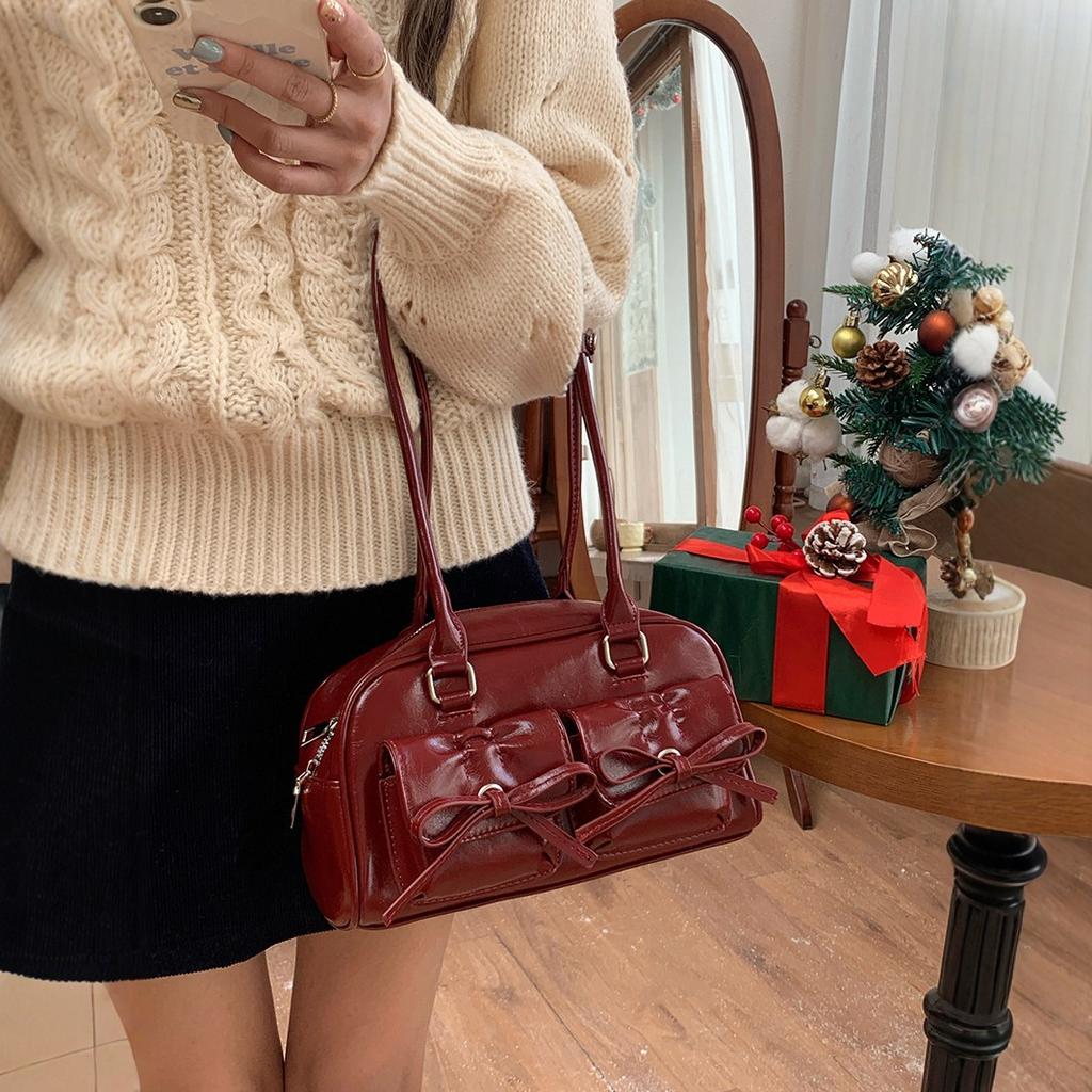 Bow Shoulder Underarm Bag Ladies Christmas Tote Pillow Bag Bowling Bag Stylish Commuter Bag