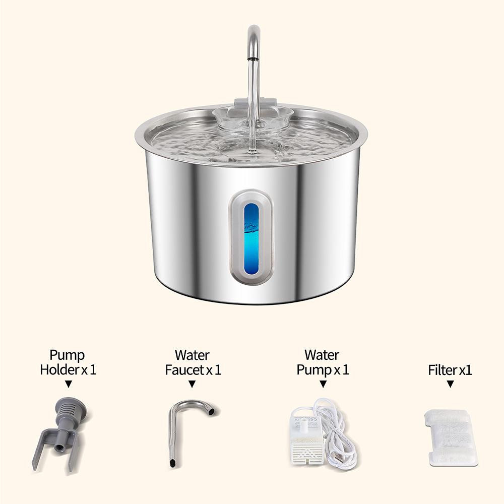 2.2L Stainless Steel Cat Water Fountain,Pet Water Dispenser With Filter,Dog Drinking Fountain For Cats,Ultra Quiet Water Pump
