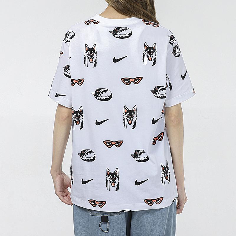 Nike Nsw Bf Dog Aop Casual Sports All-Over Print Breathable Short Sleeve T-Shirt Women Tops White DJ1833-100