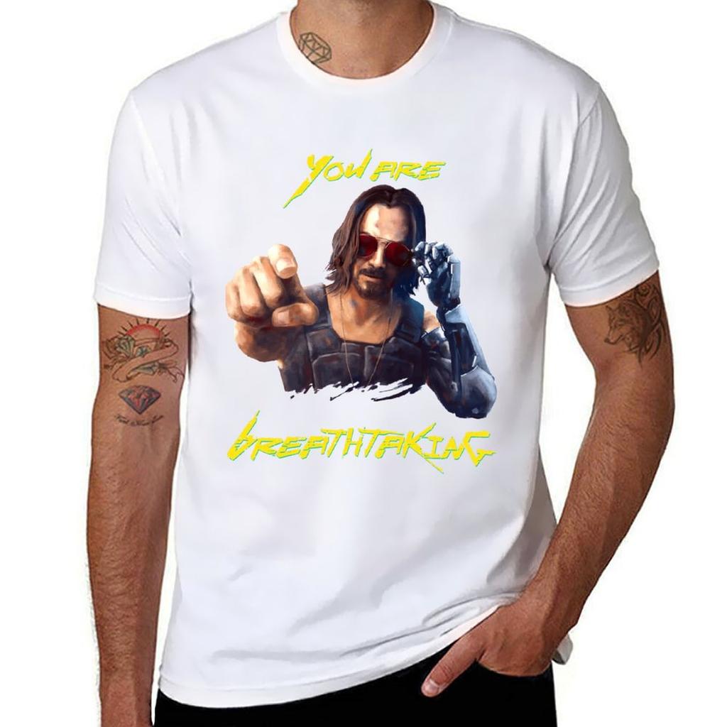 Cyberpunk Youre Breathtaking Keanu Johnny Silverhand TShirt Functional Casual Short Sleeve Tee TShirt