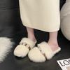 Fashion 2025 Women's Fur Warm and Cold Baotou Slipper Winter Fashion Rhinestone Decorative Plush Leisure Flat-bottomed Non-slip Slippers