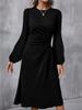 2024 European & American Round Neck Slim Fit Long Sleeve Split Dress for Autumn/Winter Women's Fashion
