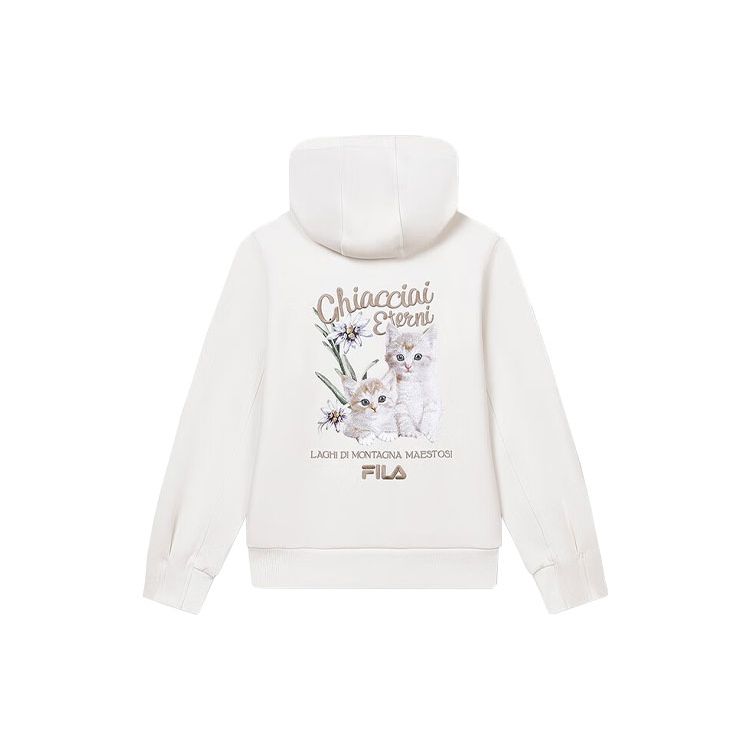

FILA Feline Letter Print Hooded Casual Knit Sweatshirt Women sweatshirt Light-Beige F11W348209F-IV