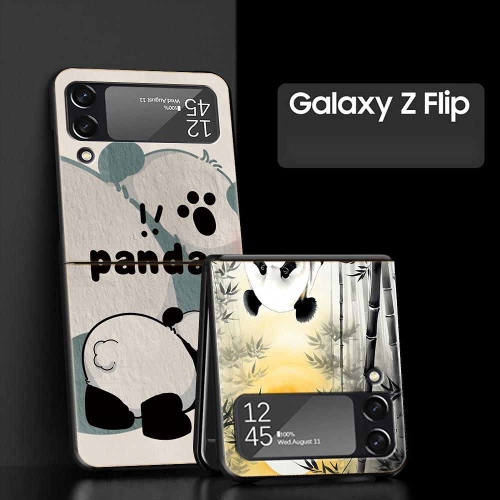 Baby Panda Hard PC Phone Case For Samsung Galaxy Z Flip 7 6 5 4 Black Cover For Galaxy Z Flip 3 Foldable Fundas Shell Capas Bags