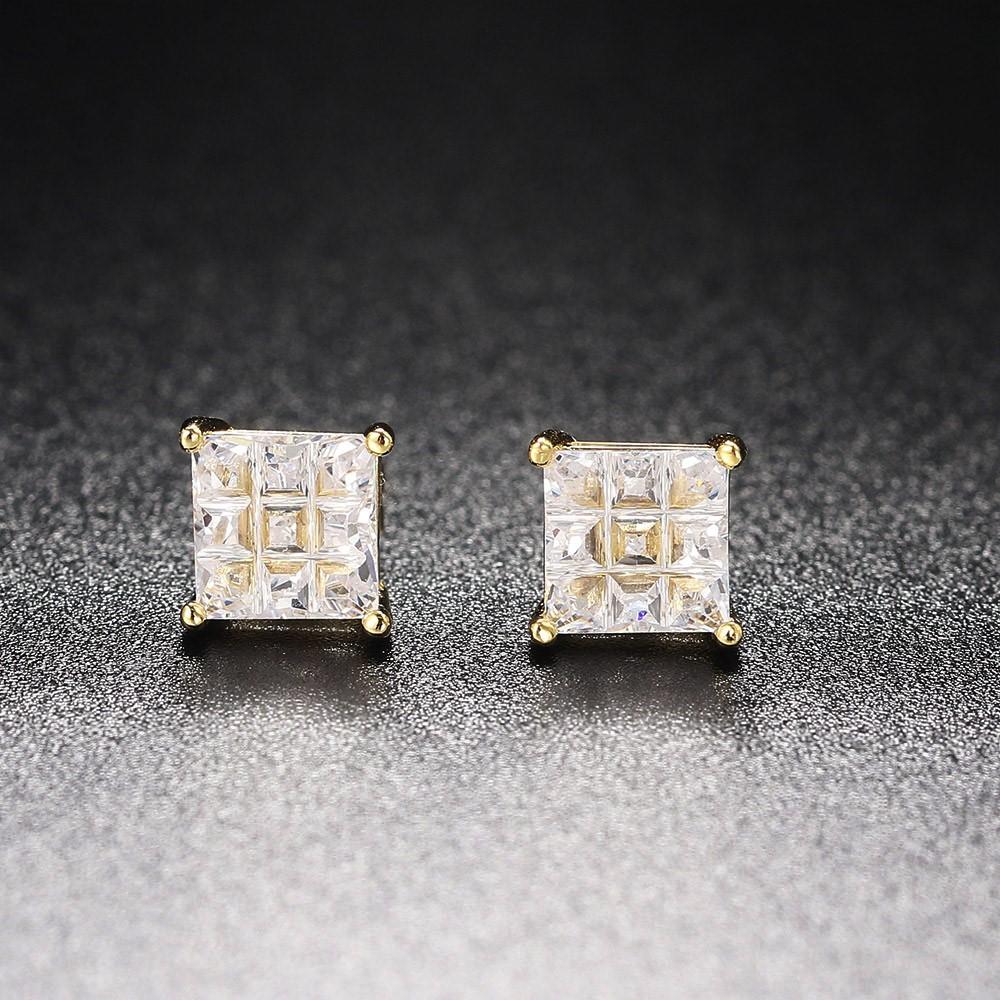 Hippie Sparkling Square Zirconia Earrings For Women Punk Gold Color Plated Charm Earings Gift Hiphop Jewelry Accessories OHE108