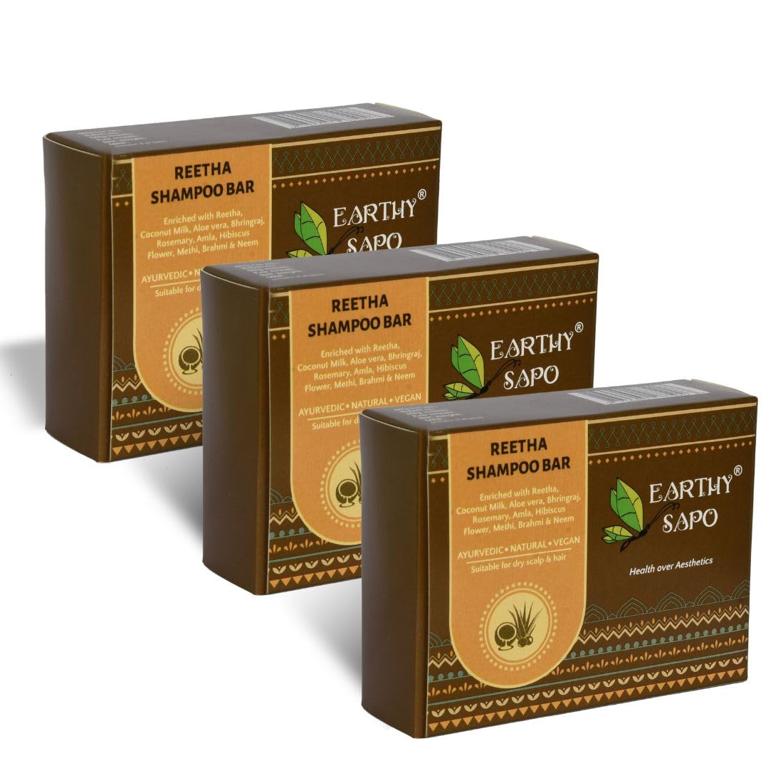 

Earthy Sapo Reetha Shampoo Bar for Dry Hair (100g, Pack of 3) | Ayurvedic Soap with Reetha & Coconut Milk | Gentle, Nourishing & Moisturising | V