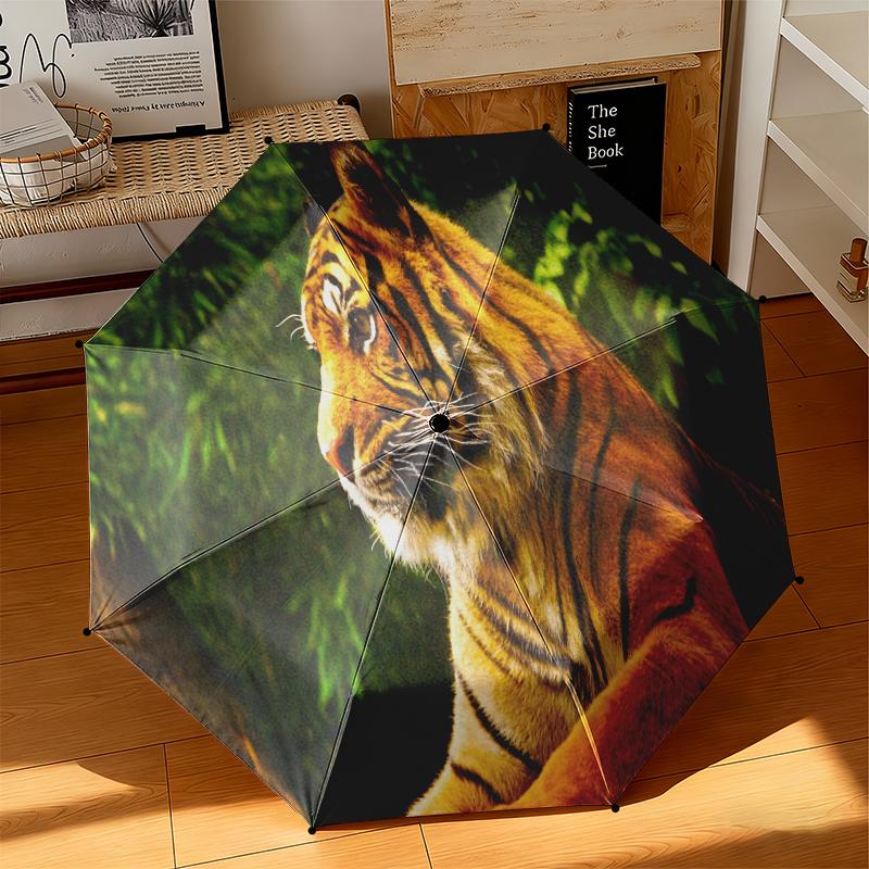 1pc cartoon tiger Umbrella Portable Folding Umbrella Iron Frame Hole Bone Structure Outdoor Home Umbrella
