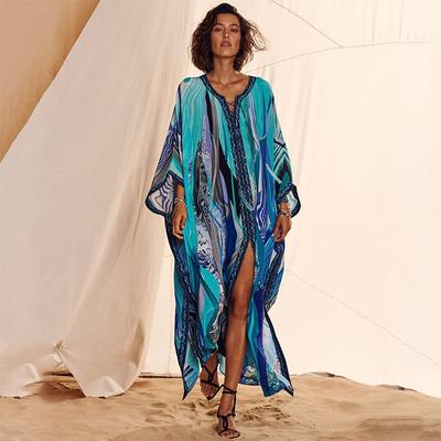 Beach Cover Up Tunics for Beach Print Long Kaftan Bikini Cover Up Robe De Plage Sarong Beach Wrap Swimsuit EMA
