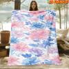 1pc Pink Blue Purple Watercolor Floral Blanket - Soft Flannel Bedspread Suitable for All Seasons, Machine Washable Cozy Throw for Bed, Couch,, Perfect