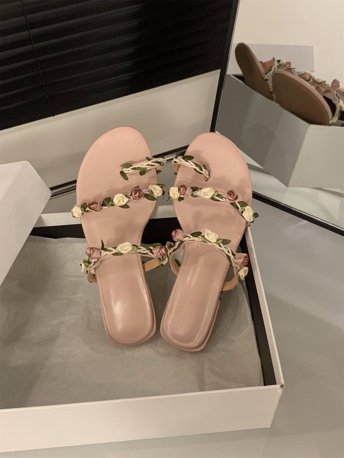 

Low Heel Pink Gentle Toe Cool Slippers Fairy Shoes Vacation Sandals 39 розовый