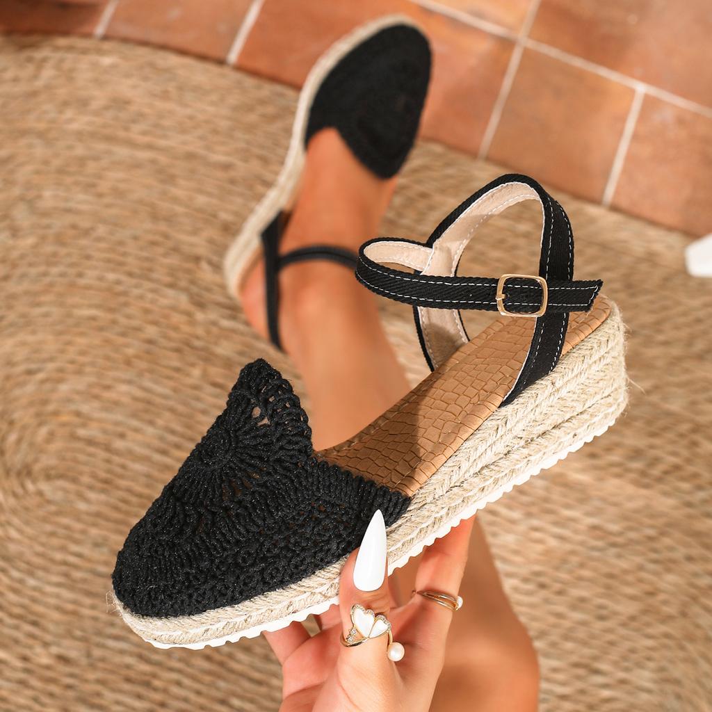 2026 New Women's Wedge Espadrille Sandals Ankle Strap Platform Shoes Breathable Knit Design Fashion Casual Summer Sandals Size35