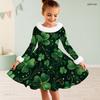 Girls Furry Collar Long Sleeve Dark Blue Snowflake Printed A Line Dress With Big Bow