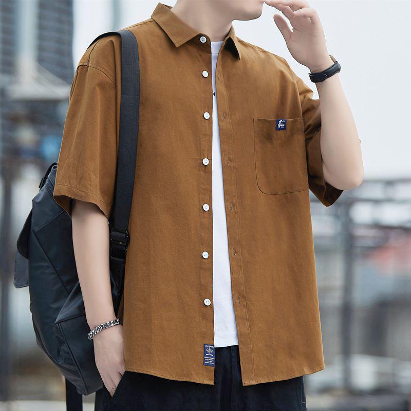 

Мужская повседневная рубашка с коротким рукавом из хлопка с карманом - Весна/Лето 2025 4XL (Recommended 190-210 jin)