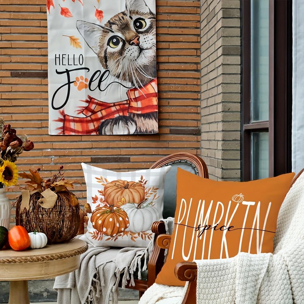 Fall Pumpkin Linen Blend Throw Pillow Cases Zipper Closure Decorative Pillow Covers for Living Room Bedroom Home Party Decor